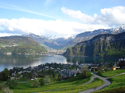 landskap, landskap, sjön, centrala Schweiz, Nidwalden, Hergiswil, sjön lucerne regionen