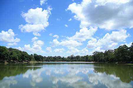 cambodia, sky, cloud lake, forest, summer