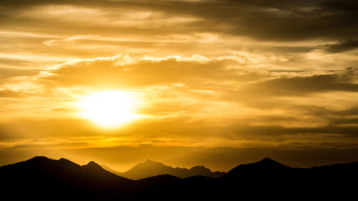 Sun, Sunset, pilvet, vuoret, West, Arizona, Southwest