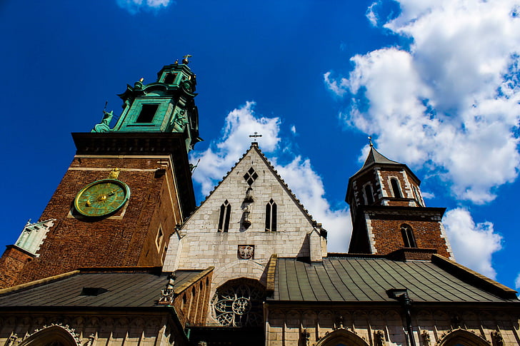 poland, cathedral, heaven, clouds, blue, sky, blue sky