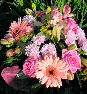 buchet, aranjament floral, flori, natura, floare, culoare roz, plante
