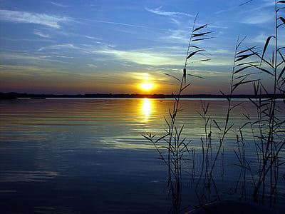 Lake, zonsondergang, zeegezicht, abendstimmung, romantiek, avond, natuur