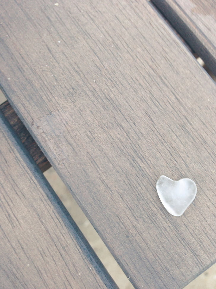 heart, shape, clear, stone, wooden, table, heart shape