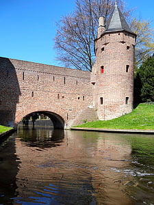 amersfoort, netherlands, bridge, tower, building, architecture, river