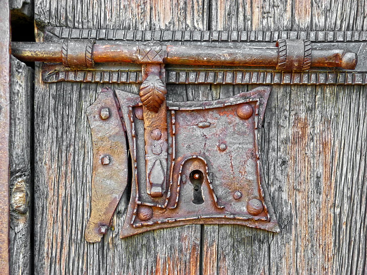 bolt, crafts, iron, wood, forging, church, door