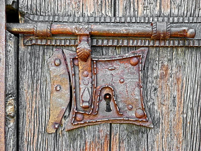 bolt, crafts, iron, wood, forging, church, door