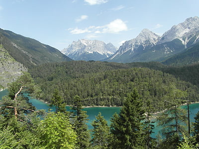alpské, hory, školit špičaté pohled, krajina, Panorama, Rakousko, Zugspitze