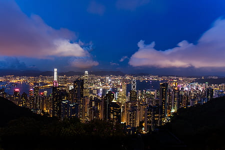 paysage urbain, Chine, nuit, panorama de la ville, toits de la ville, métropole, gratte-ciel