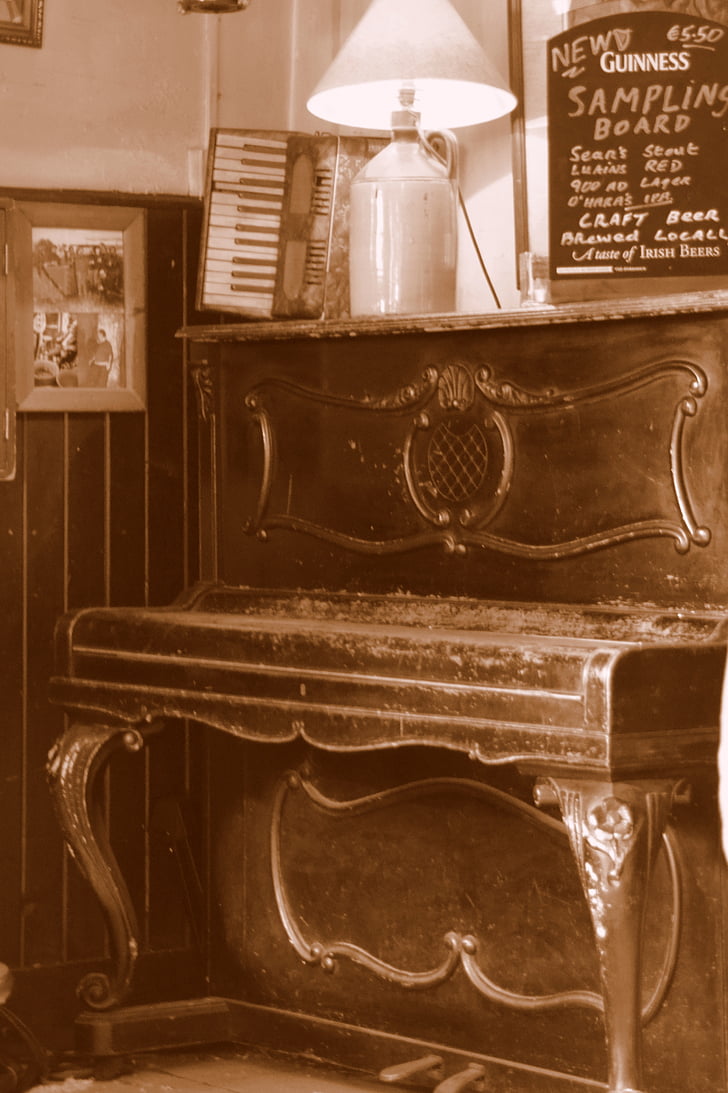 piano, velho, música, instrumento, chaves, antiguidade, madeira