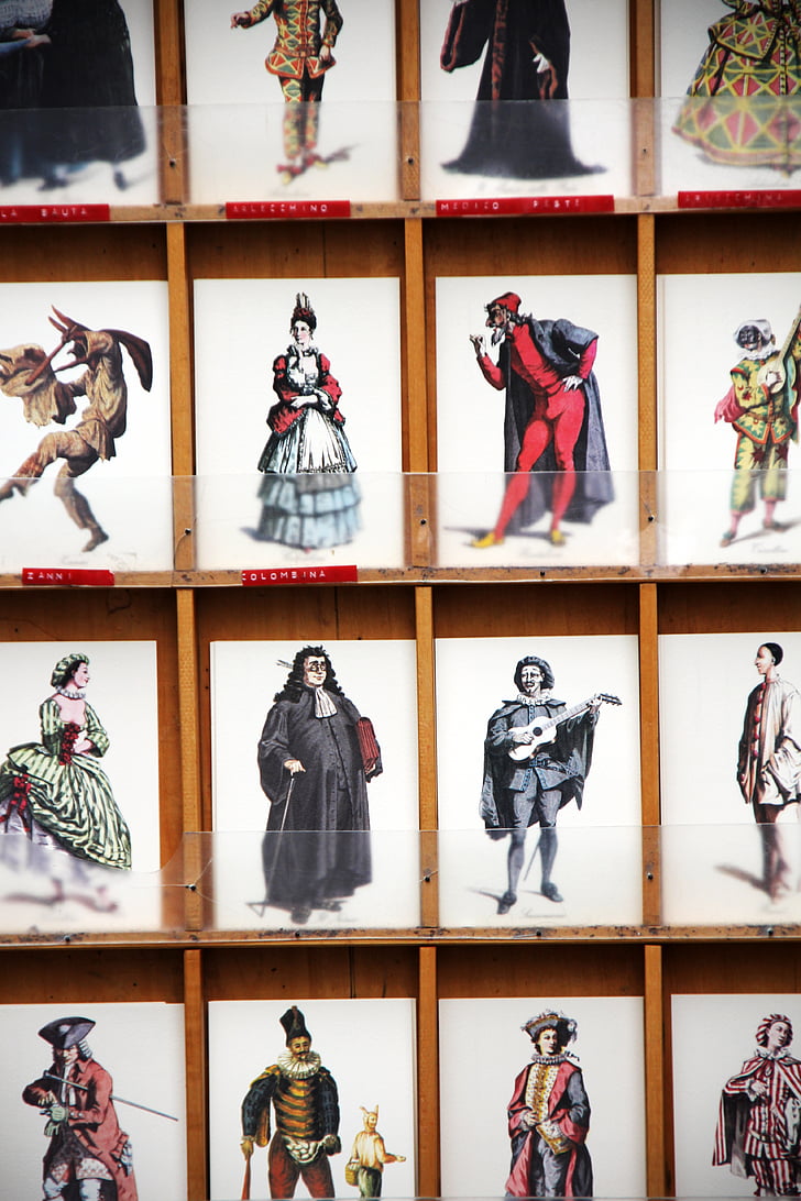 пощенски картички, костюми, Венеция, Карнавал, декорирани