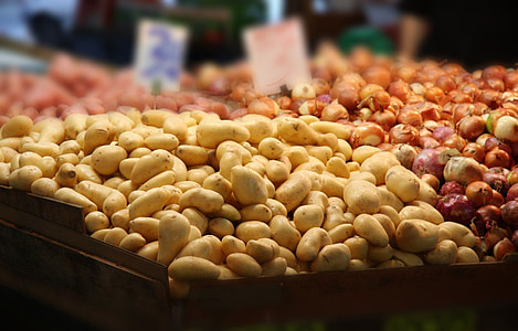 pommes de terre, oignons, légumes, marché, Boutique, produits d’épicerie, vente