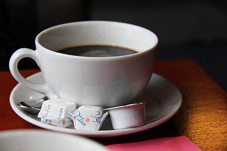 咖啡, 杯, 早上, 糖, 牛奶, 咖啡黑, 甜