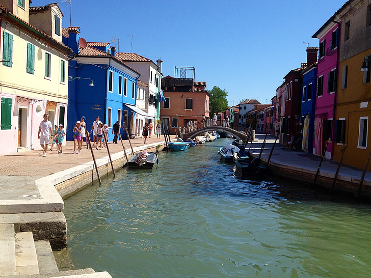 Venecia, agua, canal, cielo, caliente, casas, colorido