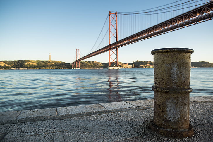 Abril, Bridge, Tejo, Lissabon, Portugal, hängbro, hamn