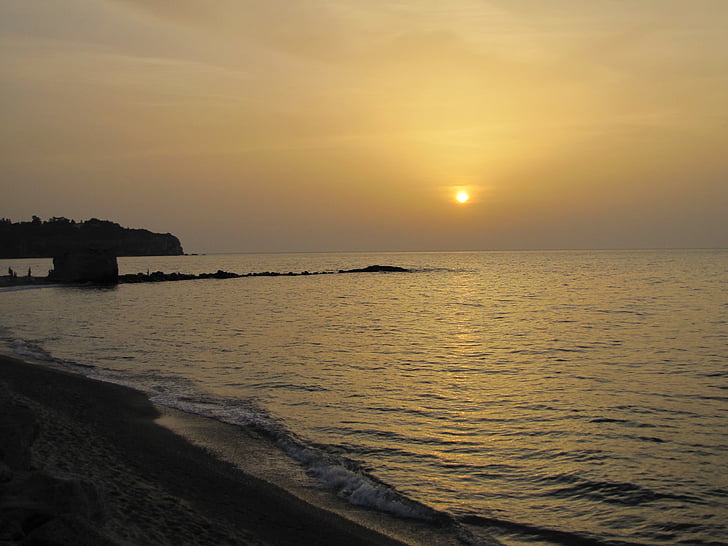 solnedgang, Tropea, sjøen, Calabria