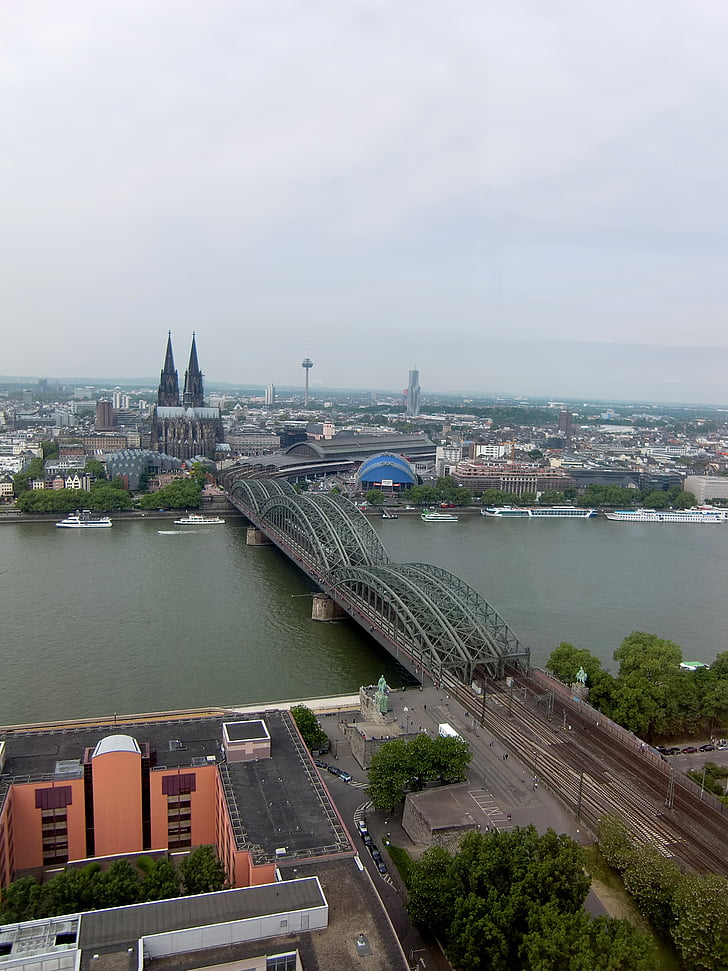 Kolín nad Rýnem, Most, Rýn, Hohenzollern bridge, Dom, Kolínská katedrála, řeka