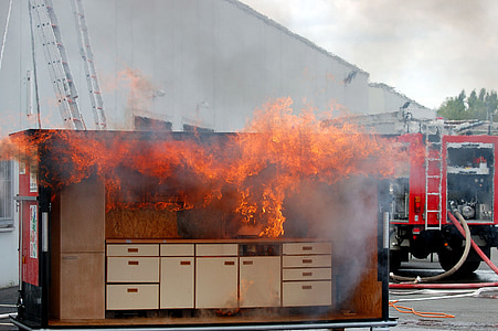 brand, feuerloeschuebung, køkkenet brand, flamme, Air glitre, brand - naturligt fænomen, varme - temperatur