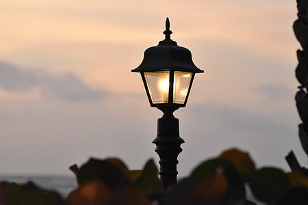 poste de la lámpara, luz, Lámpara, amanecer, naturaleza, paisaje marino