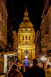 布达佩斯, 来临, 公平, 在晚上, 光, 圣诞树, 松树