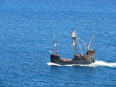 pirate ship, replica, santa maria, columbus, historically, portugal, sailing vessel