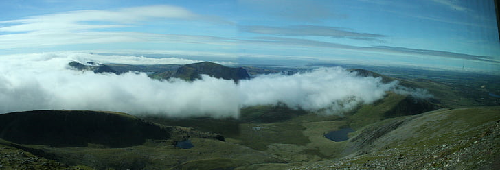 Snowdon, mraky, hory, Panorama, Hora, Příroda, sopka