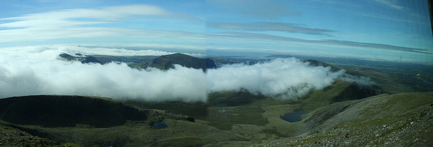 Snowdon, bulutlar, dağlar, Panorama, dağ, doğa, Volkan