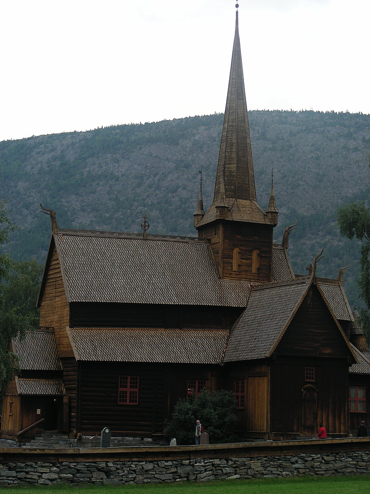 Kościół, drewniany kościół, Norwegia, Lom