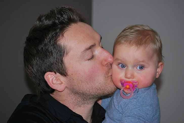 father with child, baby, kiss, love