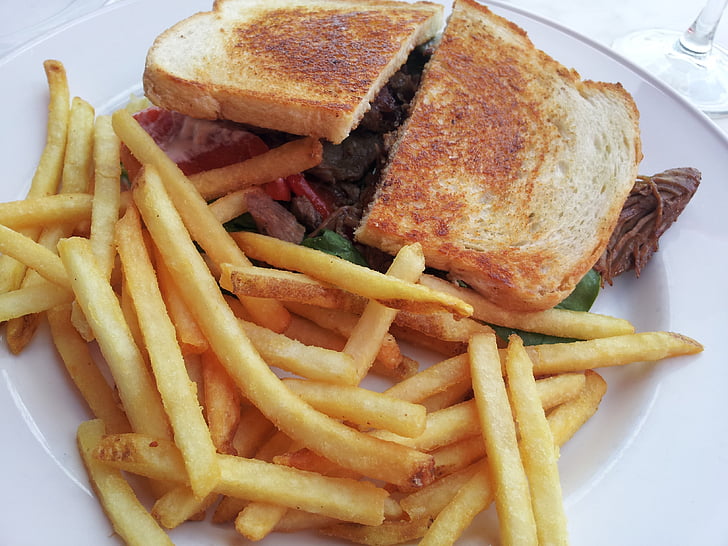 sandwich, frokost, mad, pommes frites