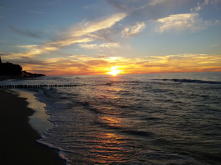 sunset, sea, west, the sun, the baltic sea, the coast, beach