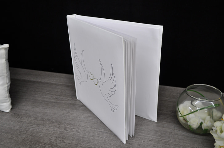 bröllop, dekoration, Dove, bok, önskemål, vita notebook, Detaljer