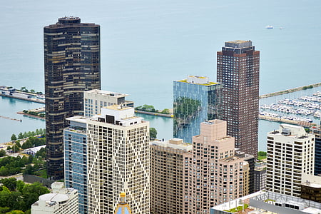 Downtown, Chicago, Michigansjön, Navy pier, marinen, Pier, sjön