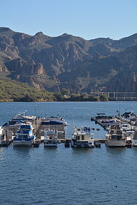 Marina, csónakok, tó, Saguaro tó, folyón só, víz, kék