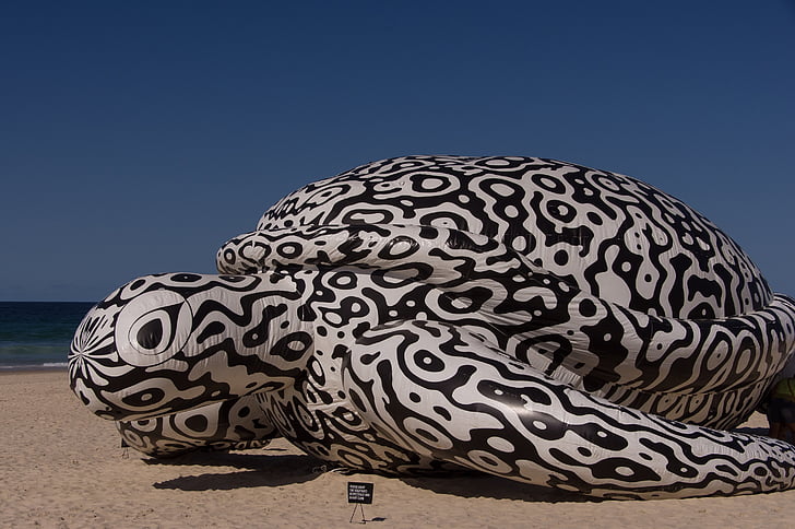 turtle, giant, inflatable, sculpture, pattern, black and white, fun