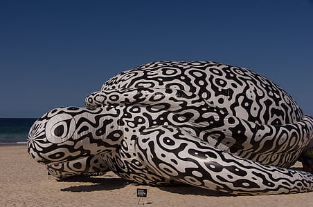 skildpadde, Giant, hoppeborg, skulptur, mønster, sort og hvid, sjov