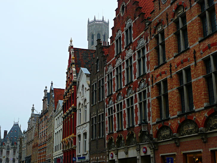 Brugge, Brugges, Belgien, City, arkitektur, bygninger, farverige