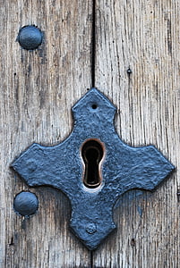 Keyhole, sắt, cũ, màu đen, gỗ, khóa, cửa