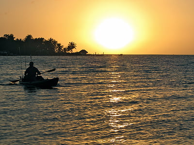 zonsondergang, Oceaan, Florida, kajak