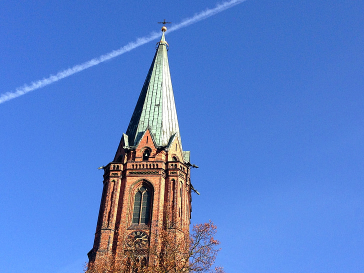 Steeple, Lüneburg, Nicolai gereja, jejak kondensasi, puncak menara, Gereja, langit