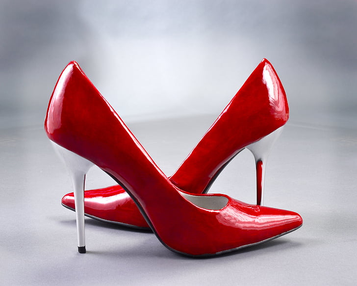 høye hæler, pumper, rød, damer sko, par, mote, fottøy