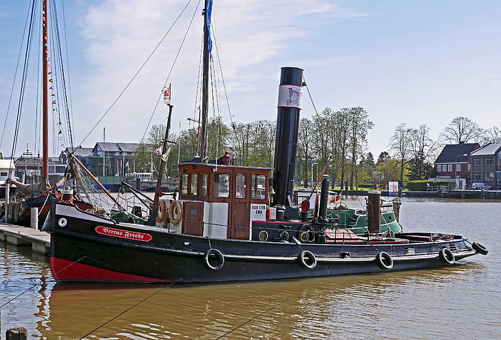 bugsier dampbåten, rykk, port, Tom, Øst-Friesland, schleppdampfer, dampbåten