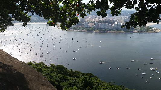 Rio de janeiro, căpăţână de zahăr pão de açúcar, Mar, urca, plaja rosie, apa, copac