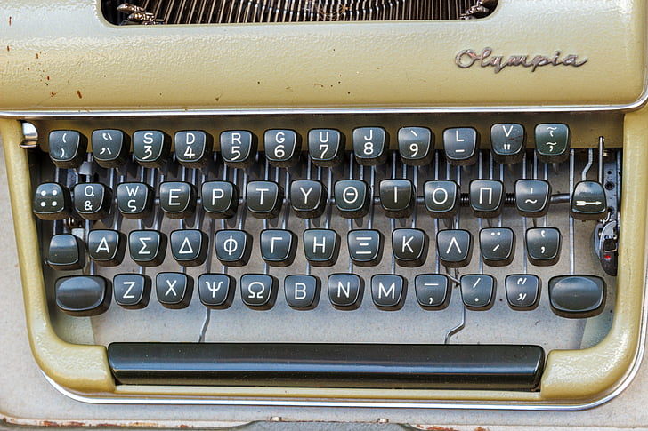 pisaći stroj, Stari, retro, ured, mehanički, tipke, metala