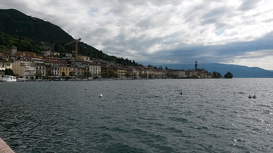 Llac, Garda, Itàlia, núvols, cel gris, cel, vacances