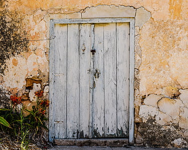 durys, senas, metų amžiaus, atlaikė, aprūdijęs, įėjimas, medinis