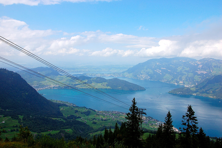 Klewenalp, regionu Lucernské jezero, jezero, hory, mraky, obloha, Příroda