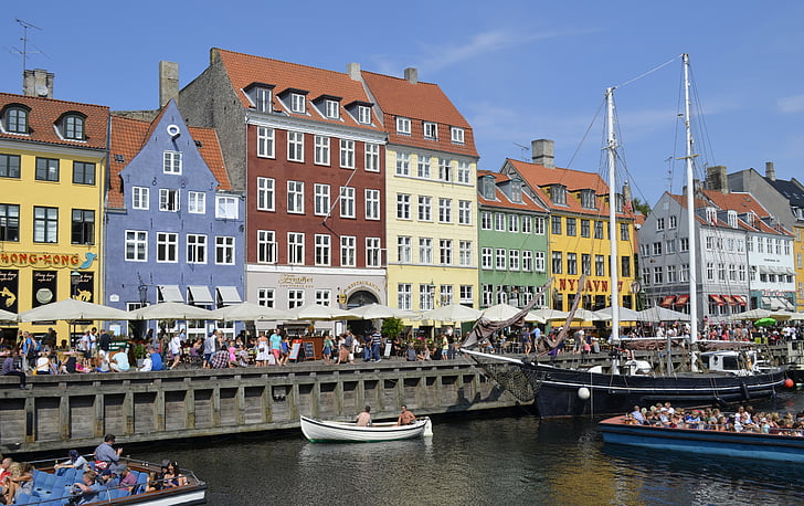 Köpenhamn, Nyhavn, turist, attraktion, Danmark, hamn, fartyg