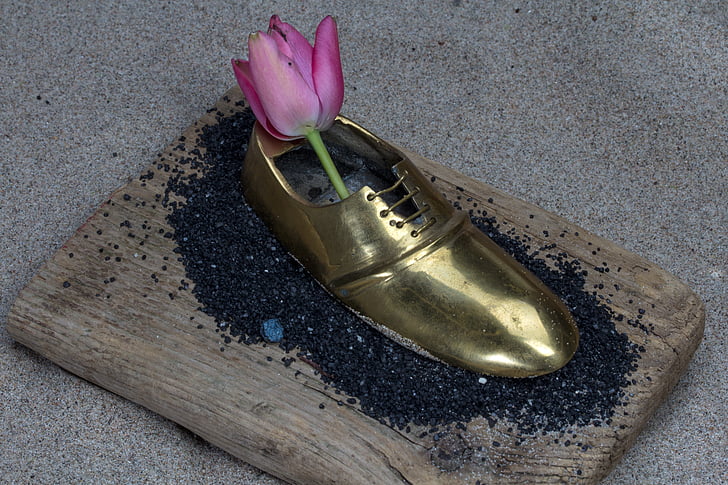 Zátiší, tulipány, Deco, boty, dekoschuh, písek