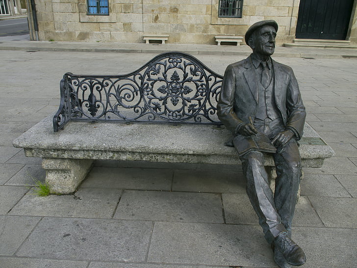escultura, bronze, Ourense, Espanha, macho, a pessoa, escrevendo