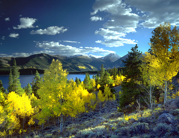 Twin lakes, Colorado, Aspen, Val, herfst, natuur, berg